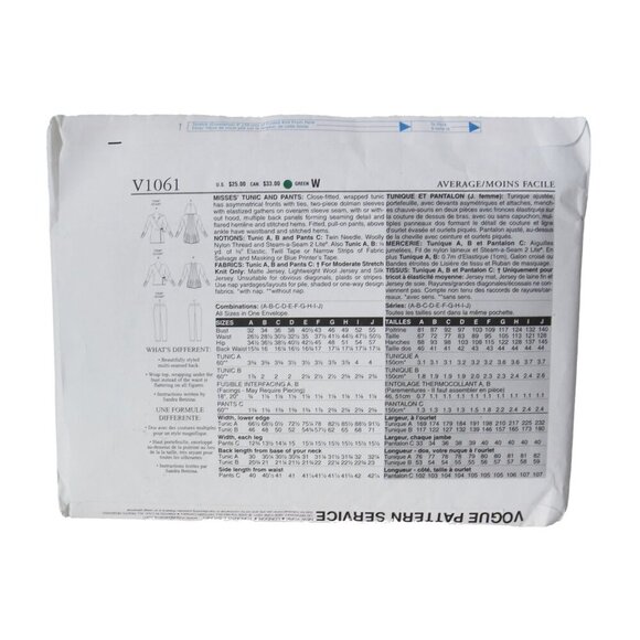 Vogue Sewing Pattern 1061 Tunic & Pants Sandra Betzina UNCUT All Sizes - Picture 2 of 4